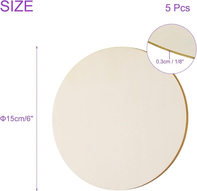DMiotech Basswood Sheet Round Unfinished Wood Boards 6 Inch x 1/8 Inch Plywood