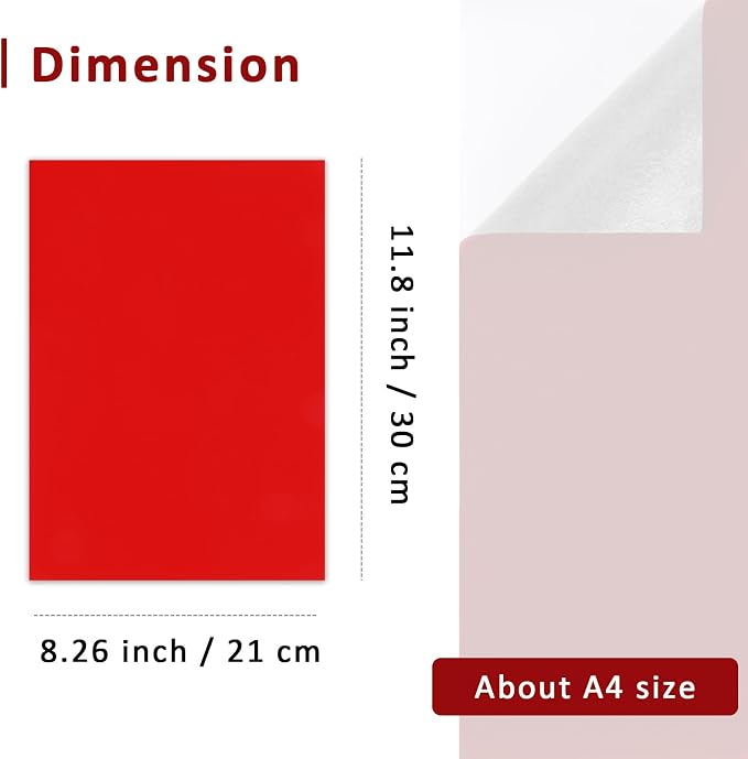 Caydo 12 Pieces Red Self Adhesive Felt Sheets, Adhesive Felt Sheet A4 Size |