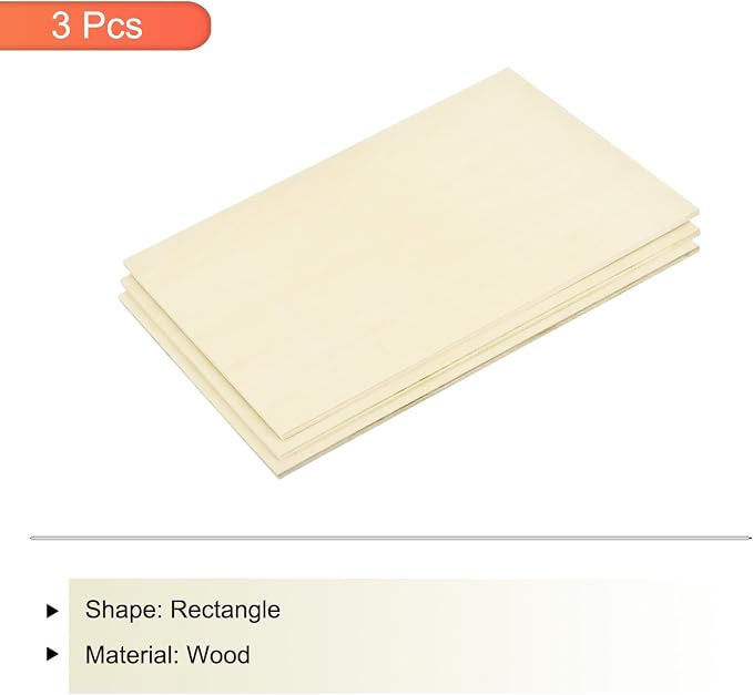 MECCANIXITY 3pcs Basswood Sheets 12 x 8 x 3/16 Inch Unfinished Wood Boards