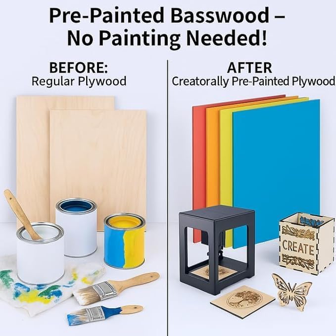 8 Pack Pre-Painted Colored Plywood Sheets, Basswood