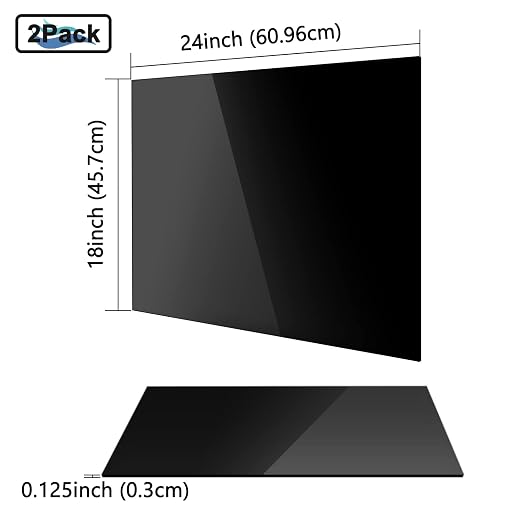 Black Acrylic Sheet 18" x 24" x 1/8", 2 Pack Black Cast Acrylic Sheets Glass