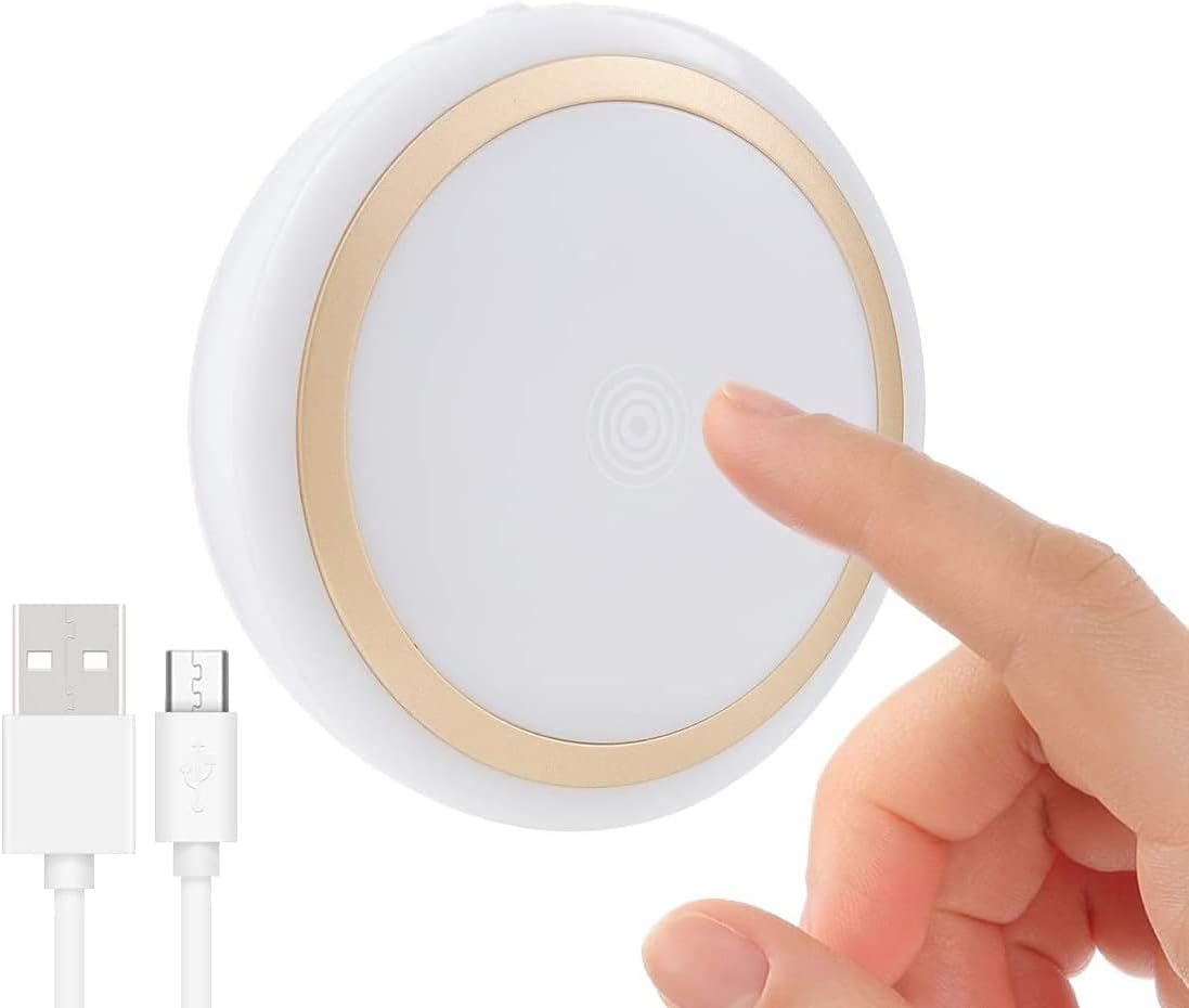 Rechargeable Touch Light with Timer, Dimmable Kids Baby Nursery Night Light Lamp, Stick-on Anywhere LED Push Tap Light for Closet Cabinet, Brightness Memory, Warm White Light