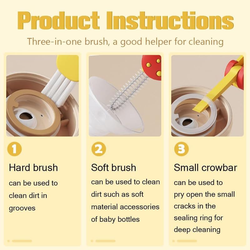 3 in 1 Cup Lid Cleaning Brush, 2024 New Crevice Cleaning Brush Set for Baby Bottle Gap Tight Spaces Cup, 3 in 1 Multifunctional Cleaning Brush Portable Cup Lid Cleaner with Brush(A)