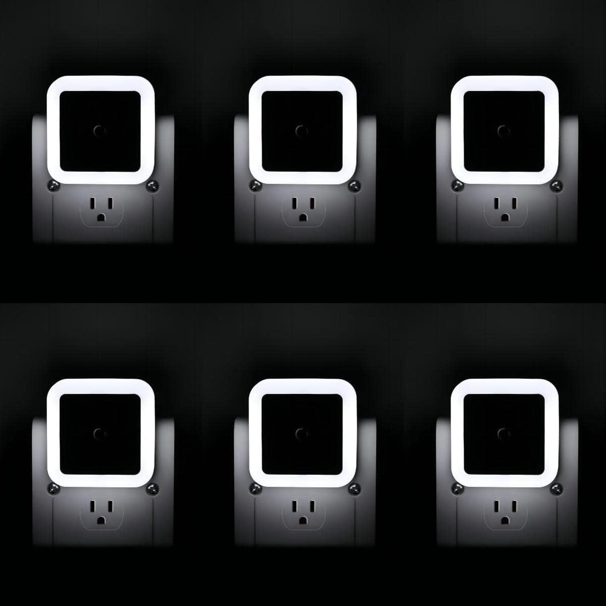 KINUR LED Night Lights Plug into Wall Daylight Color with Dusk to Dawn Night Light Plug in Sensor for Kids Room, Bedroom, Bathroom, Baby Nursery,Stair Lights, Hallway Light 6 Pack