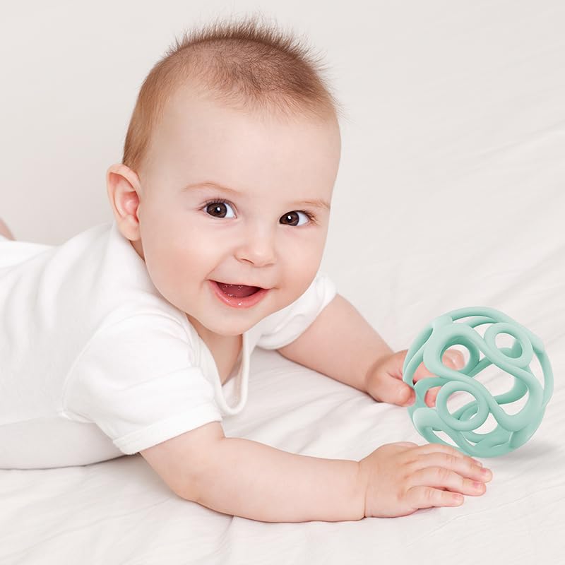 Silicone Teething Ball Toy, Tactile Sensory Ball Toy for Babies, Easy to Hold Design, Stretchy, Squisly, Soft (Dark Pink)