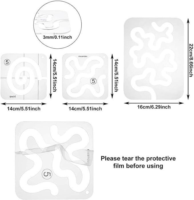 Henmany Free Motion Quilting Templates: Acrylic Quilting Ruler Set Beginner |
