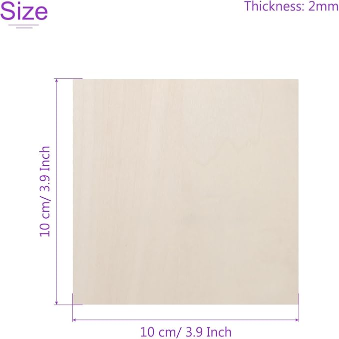 DMiotech 25 Pack 4 x 4 x 1/13 Inches 2mm Thick Wood Sheets Basswood Sheets