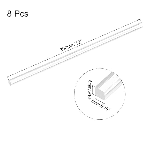 MECCANIXITY 8pcs Acrylic Square Rods 5/16" x 12" Clear Acrylic Dowel Rods