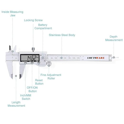 Digital Caliper Measuring Tool, Stainless Steel Vernier Caliper Digital