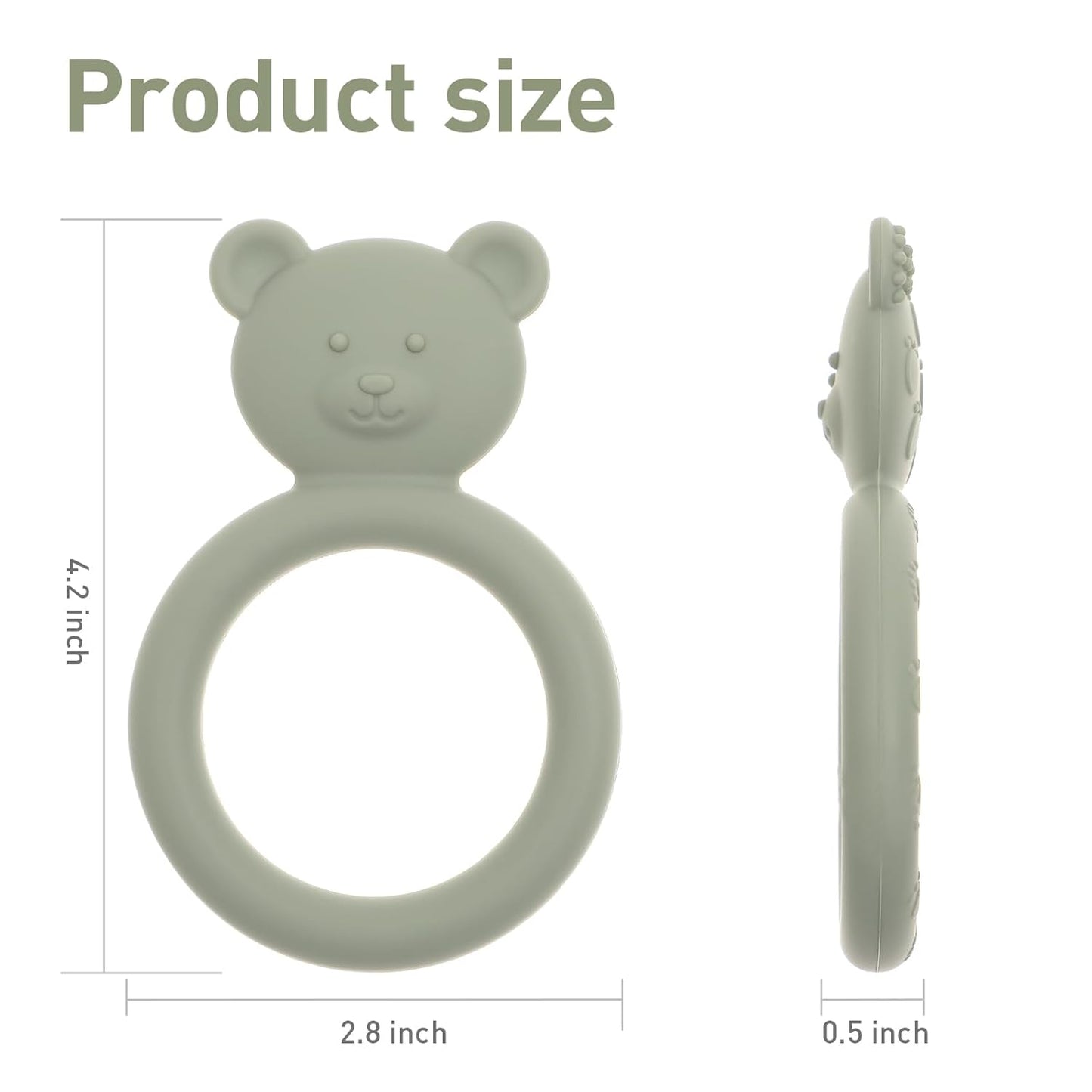 Silicone Baby Teether, Teething Toy Ring for Babies, Easy to Hold Design, BPA Free (Sand + Light Grey)