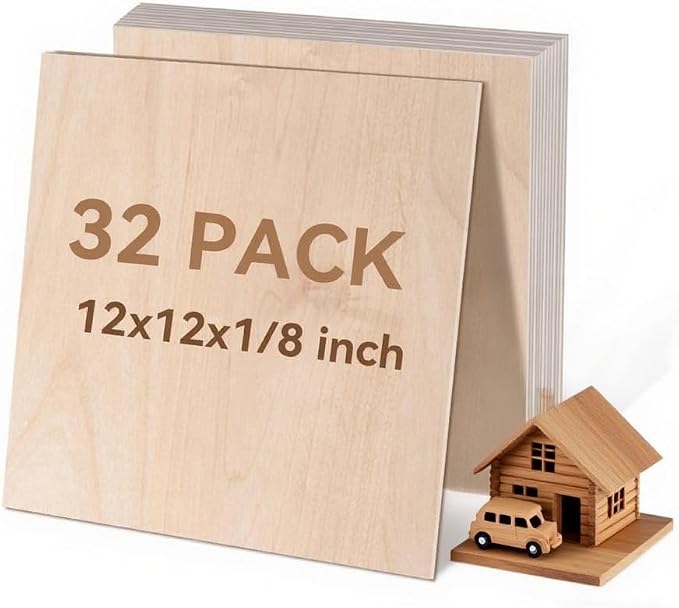 32Pack Basswood Sheets for Craft, 12×12×1/8 Inches Thick Plywood Sheet