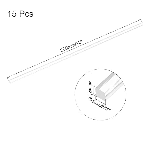 MECCANIXITY 15pcs Acrylic Square Rods 3/16" x 12" Clear Acrylic Dowel Rods