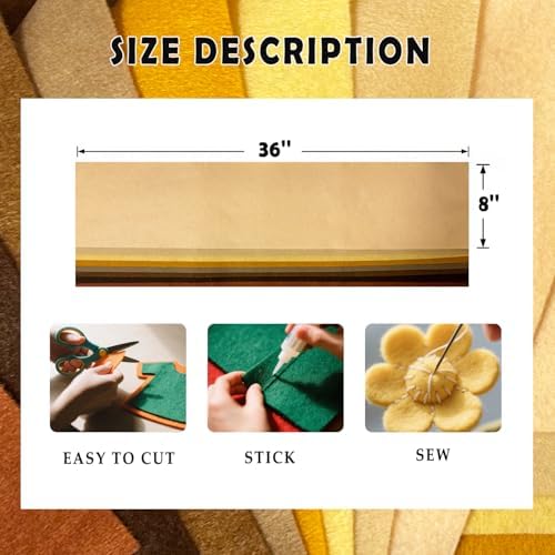 Brown 8 Assorted Soft Felt Sheets Fabric, Each 8'' x 36'' 1.6mm Thick | Long