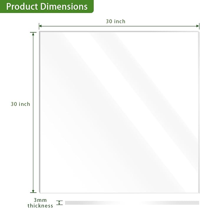 Lesnlok 30 x 30 Acrylic Sheet 1/8 Thick 3mm 2 Pieces Plexiglass Sheet,