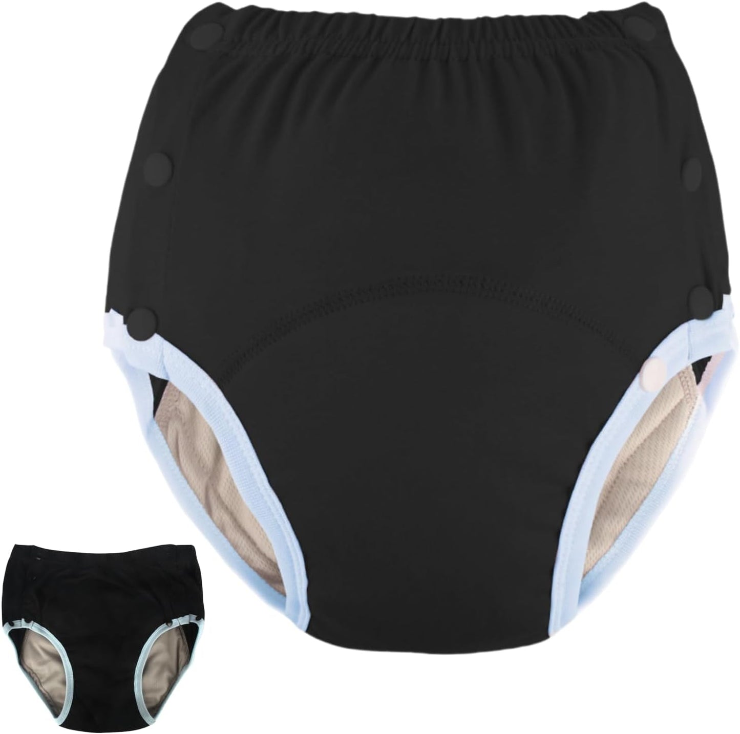 WEEOATAR Adult Cloth Diaper Incontinence Underwear Protective Underwear, Reusable, Washable and Easy to Wear with Side Buttons, Adult Nappy for Elderly, Disabled, Postpartum and Bedridden (Black, L)