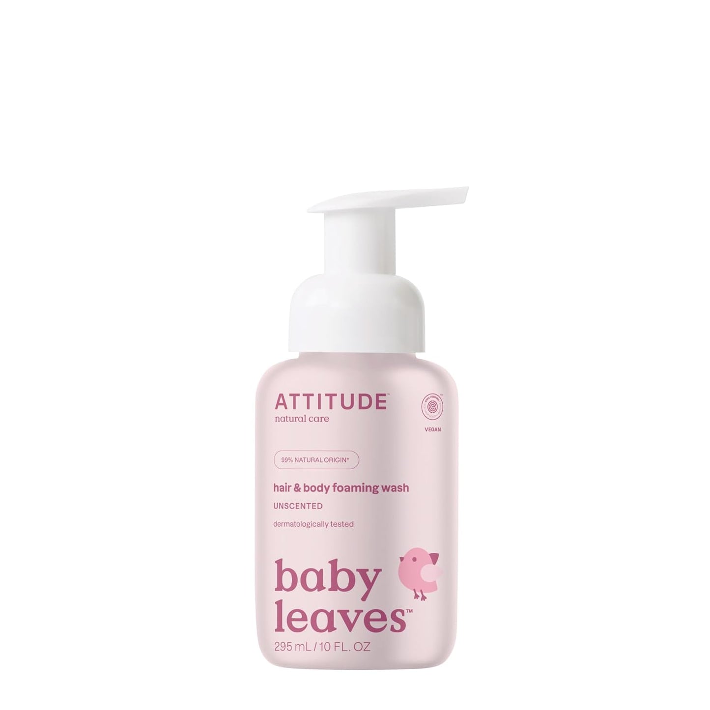 ATTITUDE 2-in-1 Hair and Body Foaming Baby Wash, EWG Verified Shampoo Soap, Dermatologically Tested, Made with Naturally Derived Ingredients, Vegan, Unscented, 10 Fl Oz