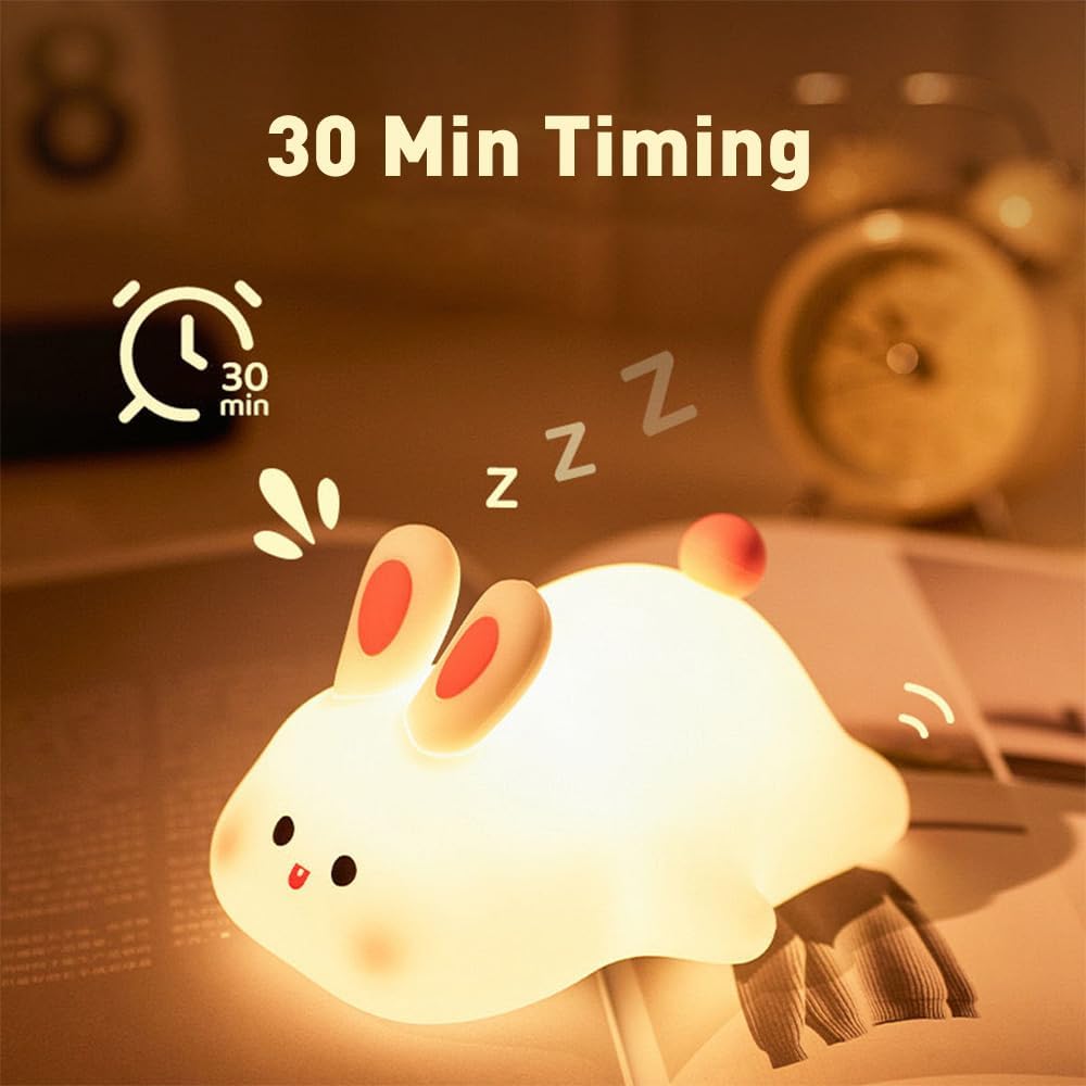 Bunny Night Light - 16 Color Kawaii Silicone Lamp, Rechargeable Dimmable Nursery Light, Soft Touch Rabbit Nightlight for Toddler Room, Baby Bedside Lamp for Girls and Boys