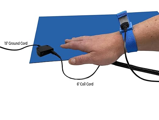 RubberStat Dual Layer ESD Compliant Workstation Rubber Table Mat Kit, Soldering, Cell Phone Repair, with Wrist Strap Set and Ground Cord - 24"x60" Royal Blue