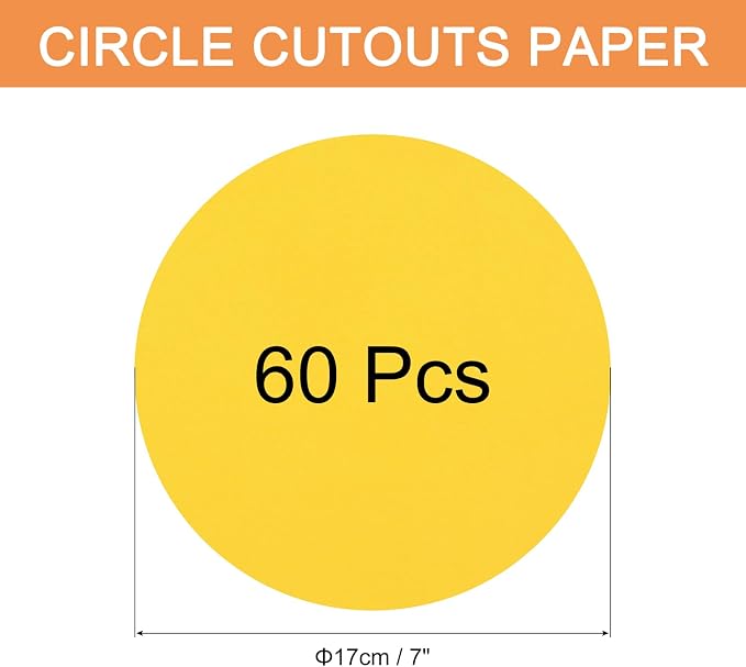 MECCANIXITY 60 PCS Golden Yellow Color Circle Cutouts Paper 7 Inch Round Card