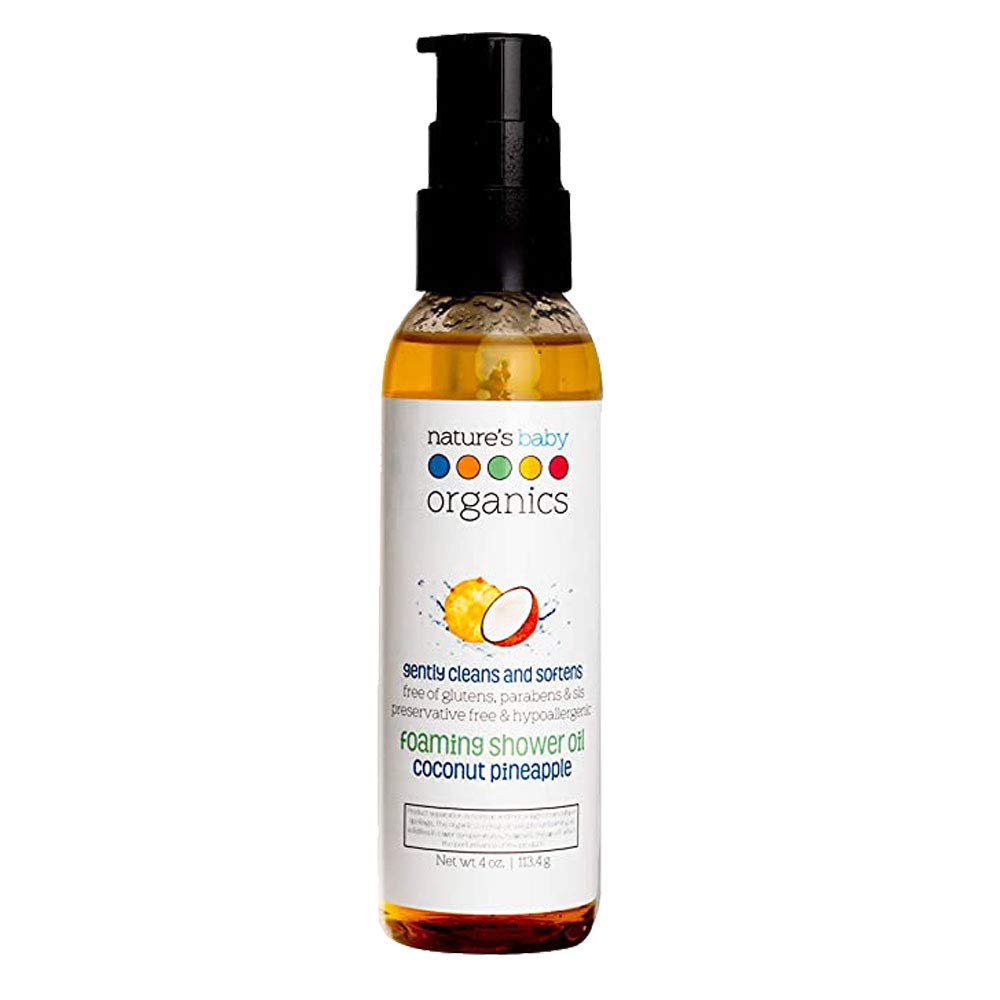 Nature's Baby Gentle Cleansing Bath & Shower Oil Combination For Mom and Baby, Formulated for Dry & Sensitive Skin, No Sulfate, DEA, Preservatives or Paraben, Coconut Pineapple, 4 Oz