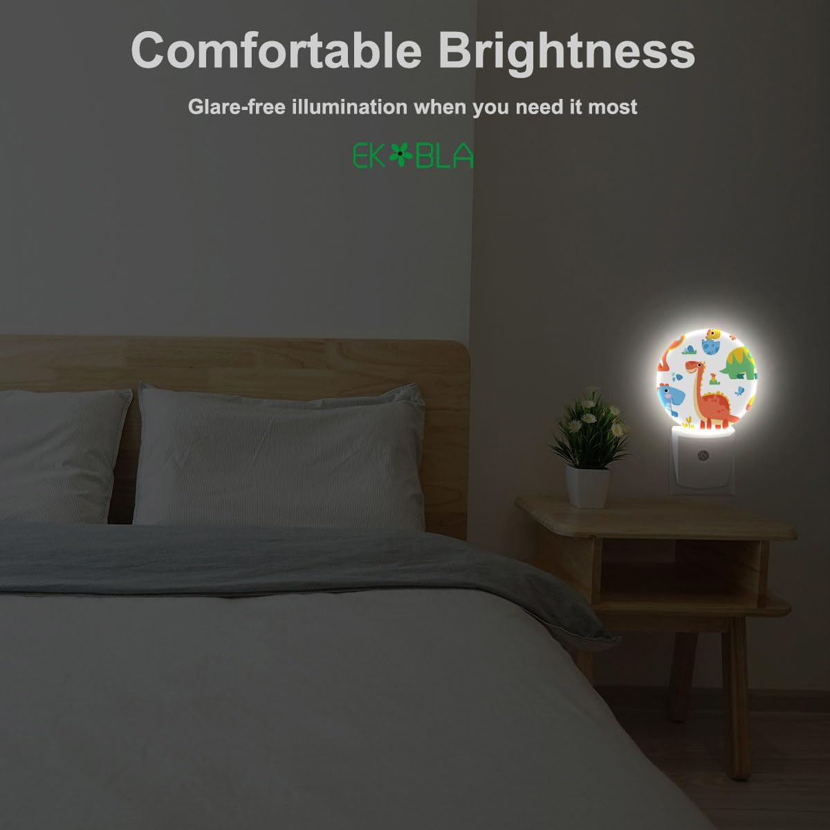 EKOBLA Dinosaur Night Light Cartoon Round LED Wall Plug-in Nightlights with Auto Sensor, Dino Night Light - Cute Dinosaur Theme Dusk to Dawn Lighting for Boys & Girls (Soft Glow Sleep-Friendly)