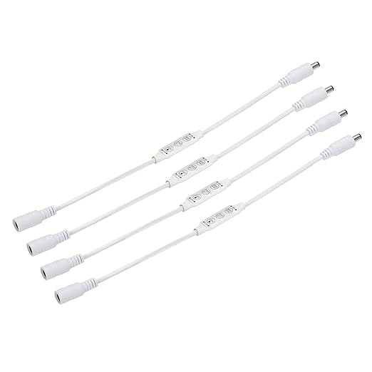 MECCANIXITY LED Strip Dimmer, 12V to 24V 6A Mini Brightness Adjustable Controller Lamp Switch with DC Plugs for Single Color Strips, White Pack of 4