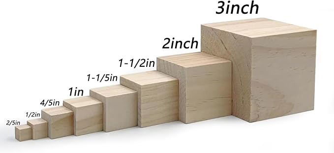 Wood Blocks for Crafts, Large Unfinished Wood Cubes, 3 Inch Natural Wooden