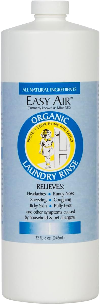 Easy Air Organic Allergy Relief Laundry Rinse, Hypoallergenic & Fragrance Free, Eliminate Odors. Asthma & Allergy Safe for Babies & Pets - 32 Fl Oz