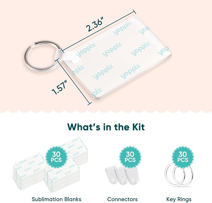 YOPPIX 90 Pcs Sublimation Acrylic Keychain Blank kit,