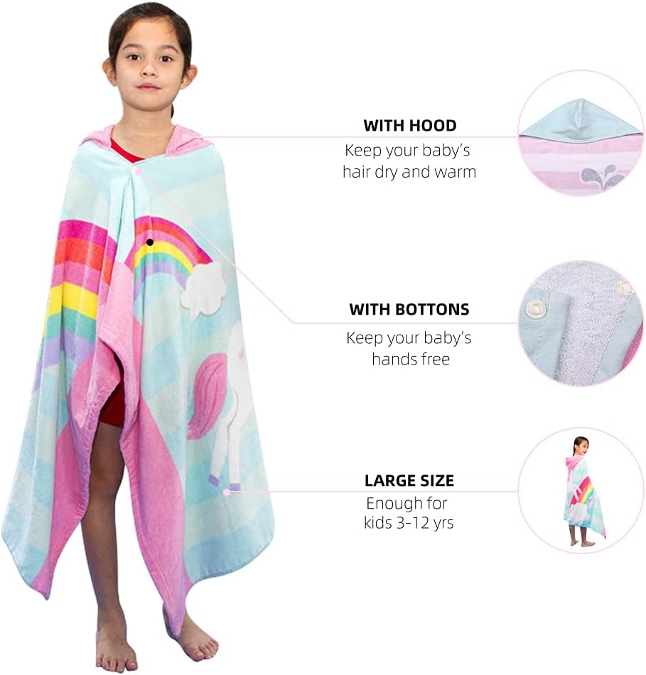 Hooded Towel for Kids, 100% Cotton Soft and Absorbent, Pool Bath Beach Swim Towel Wrap, Bathrobe Coverups for Girls and Boys, Extra Large:30"×50"(Yellow Hair Mermaid)