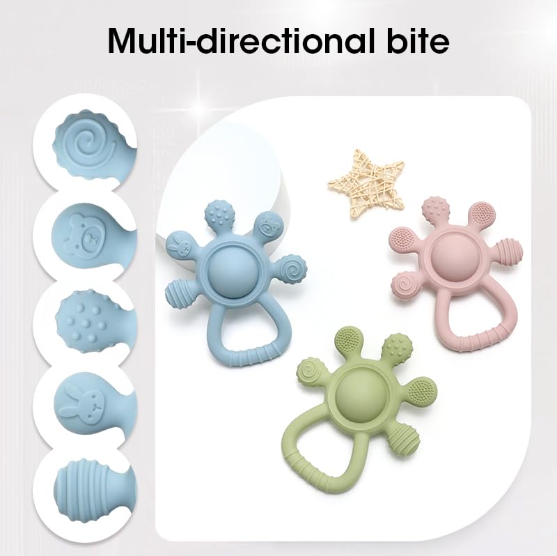 Silicone Rattle Teether for Babies – Soft BPA-Free Teething Toy & Sensory Rattle – 100% Food Grade Silicone, CPC Certified – Soothing Relief for Infants & Toddlers (Rudder - Sky)