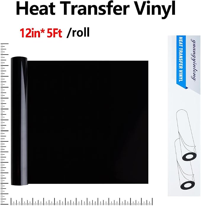 guangyintong Heat Transfer Vinyl Black HTV Rolls, Glossy Surface HTV Vinyl