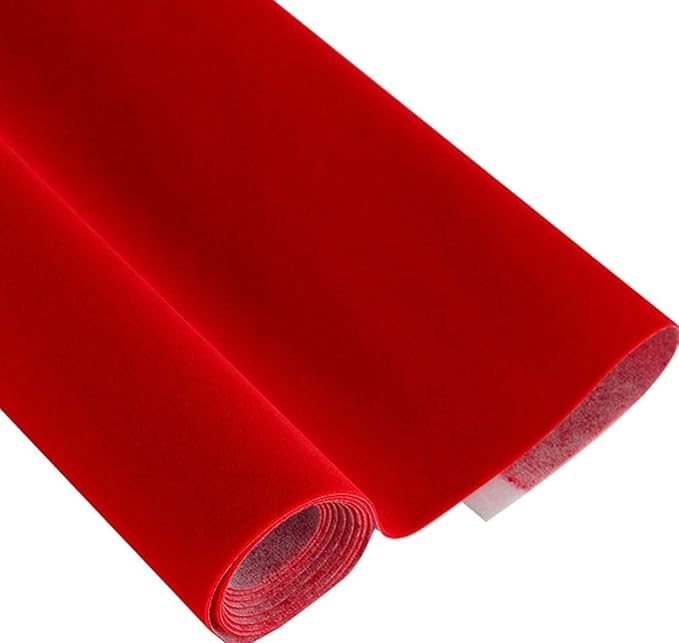 Red Self Adhesive Plush Velvet Fabric Sheets Velvet Flock Paper Roll Soft