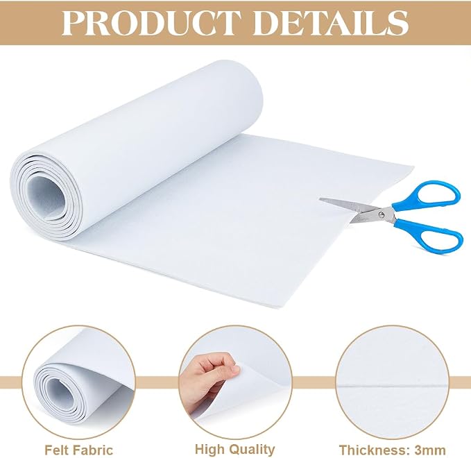 BENECREAT 78.7x15.7inch Felt Roll, 3mm Thick Nonwoven Felt Roll