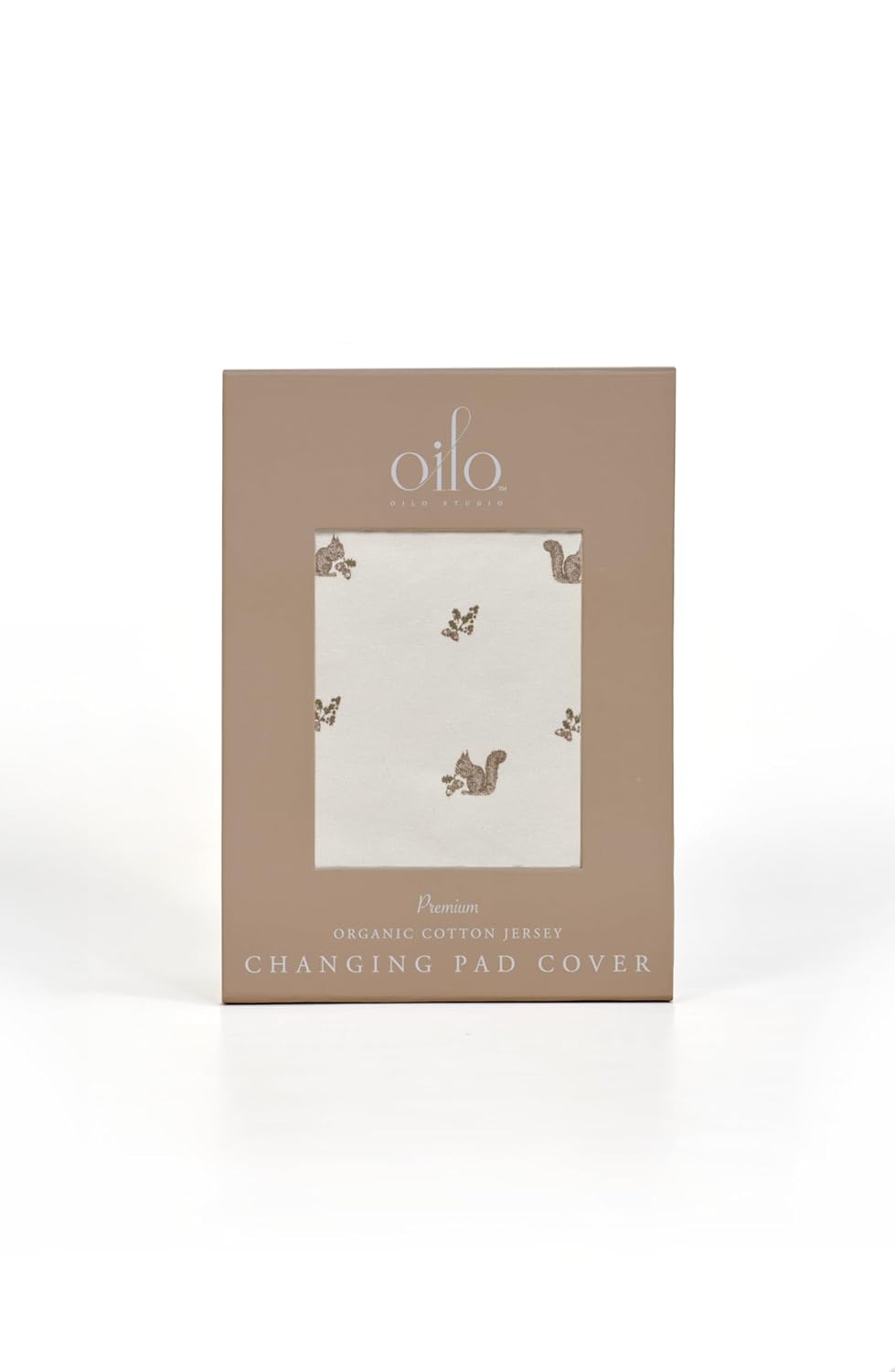 Oilo Changing Pad Cover, Breathable 100% Organic Cotton Fitted Jersey, 300 Thread Count, Machine Wash, Fits Standard Changing Pads (32" x 16"), Heirloom Organic Collection, Squirrel