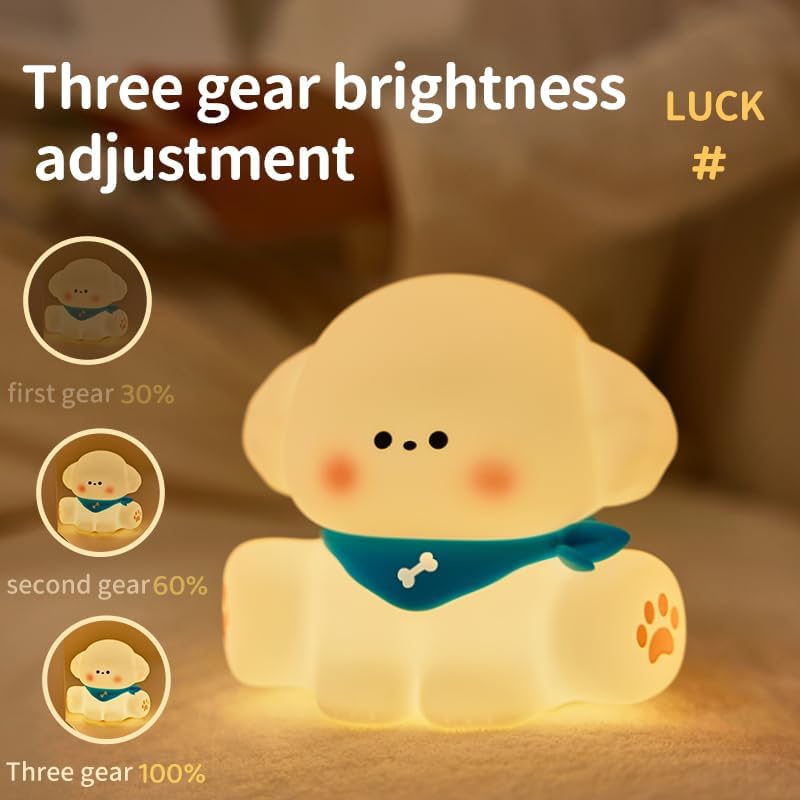 HAPPYBAG Dog Lamp, Cute Puppy Night Light for Kids, Dimmable Nursery Puppy Lamps, Silicone Fruit Bedside Lamp for Baby and Toddler