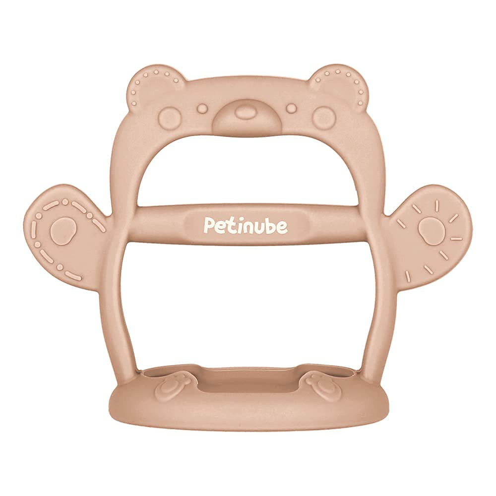 Baby Wrist Silicone Teether Soothing Pacifier for Infants 3+ Months Babies Pack of 1 Made in Korea Anti-Dropping (Bear-Cozy Beige)