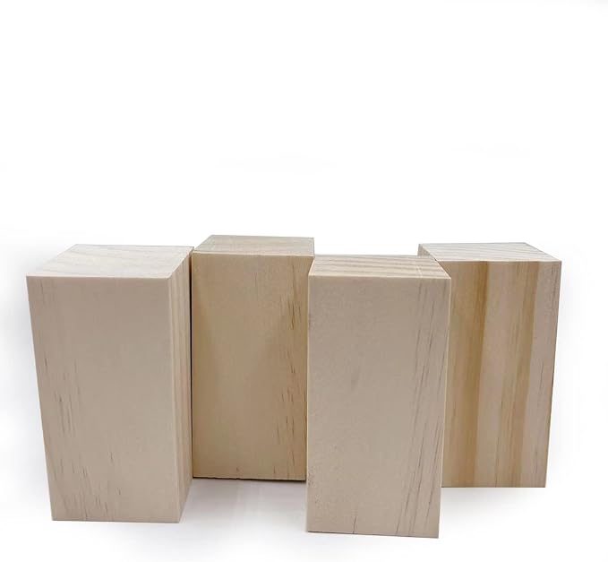 4 Inch Wood for Carving, Rectangular Wooden Blocks for DIY Carving, Large