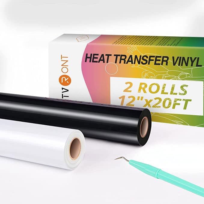 HTVRONT Heat Transfer Vinyl Black & White HTV Rolls, Heat Transfer Vinyl