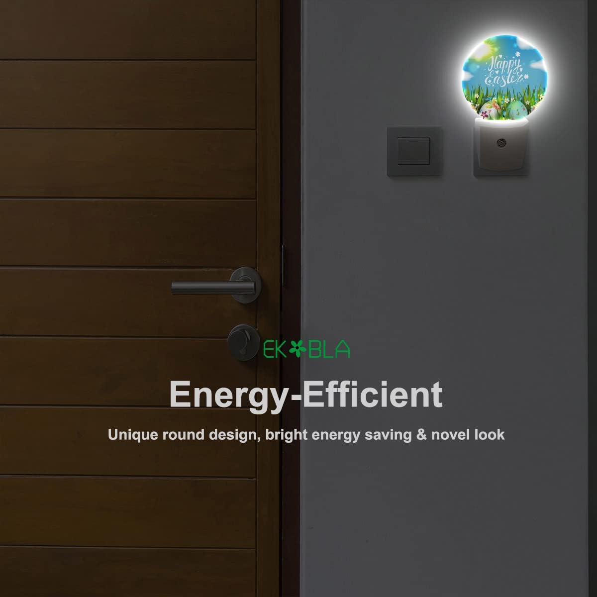 EKOBLA Easter Night Lights Plug into Wall Easter Colorful Eggs on Green Grass LED Dusk to Dawn Plug-in Nightlights Auto Sensor for Men Women Boys Girls