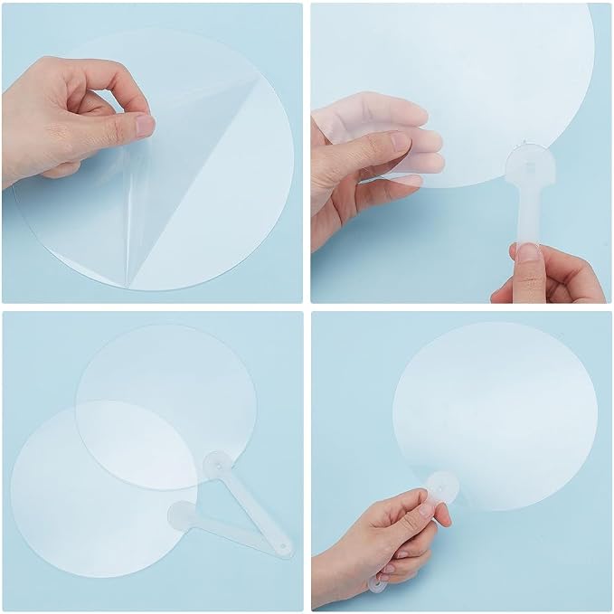 10Pcs Plastic Round Hand Fan Blank Hand Fans Bulk Summer Clear Transparent PVC