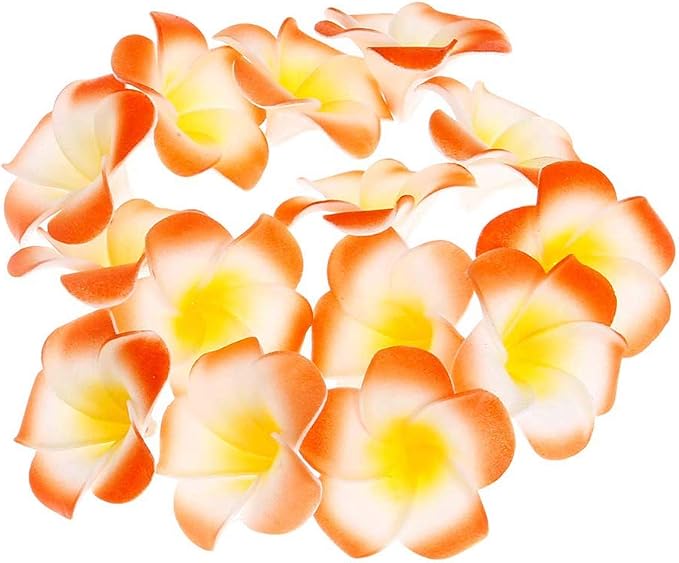 Pursuestar 100Pcs Orange Foam Hawaiian Frangipani Artificial Plumeria Flower