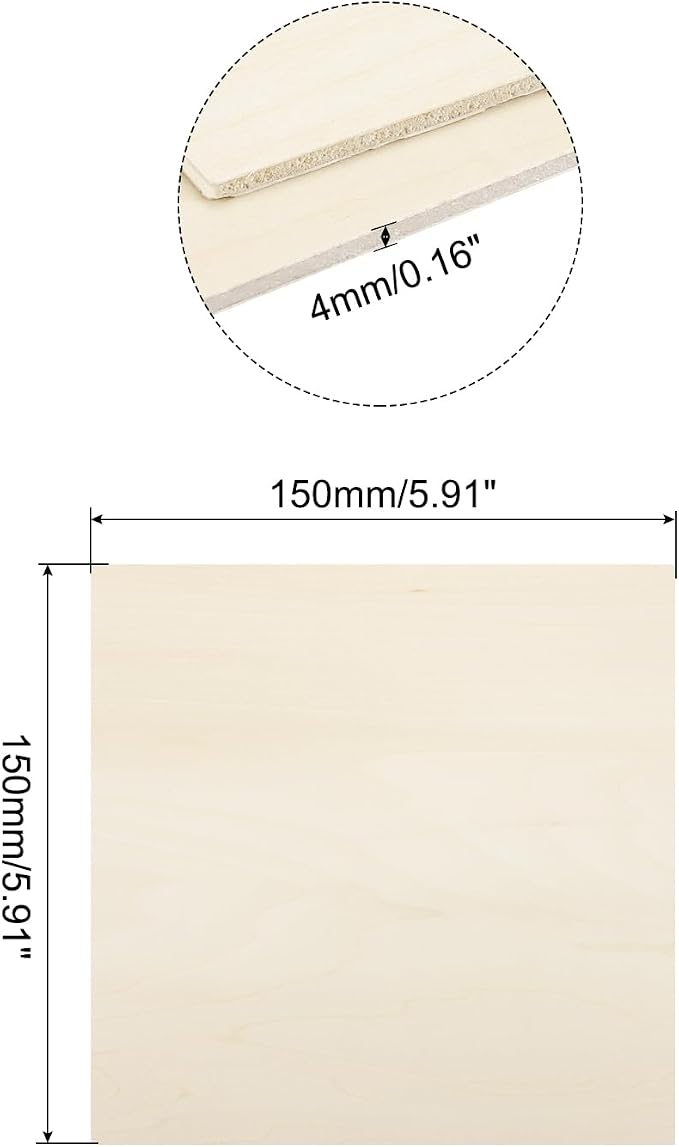 MECCANIXITY 3pcs Basswood Sheets 6 x 6 x 5/32 Inch Unfinished Wood Boards