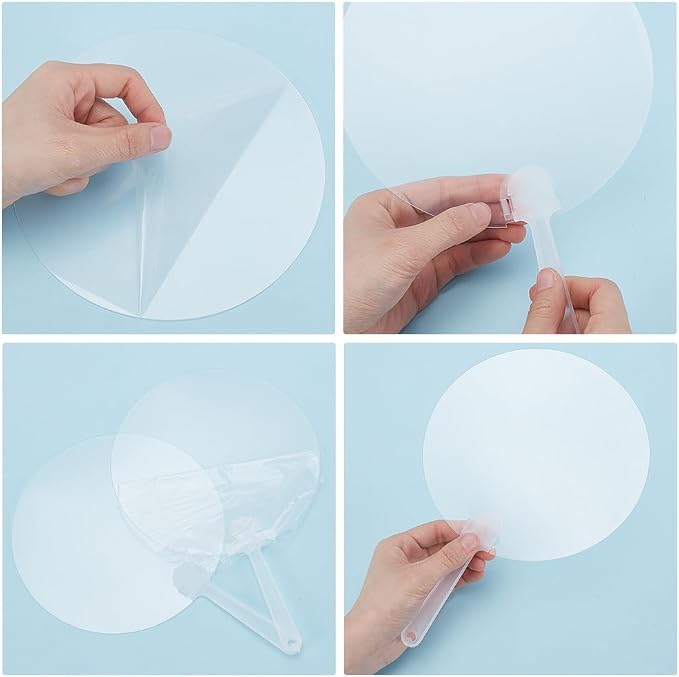 10Pcs Plastic Round Hand Fan Blank Clear Handheld Fan PVC Transparent Summer