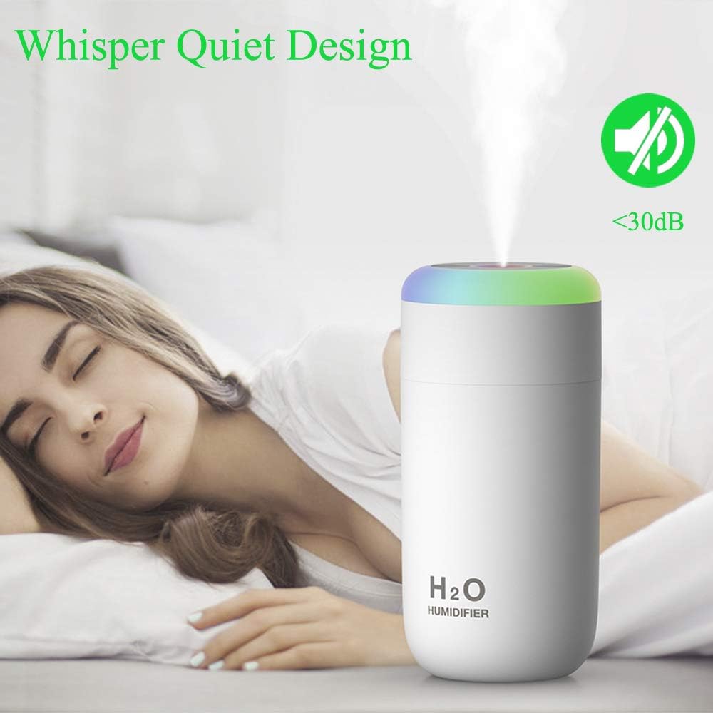 Mini Humidifier, 350ml Small Humidifier for bedroom, desk, portable, travel, plant (Pink)