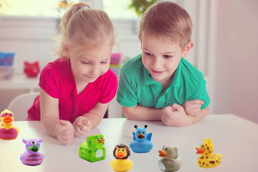 Assortment Rubber Duck Toy Duckies for Kids, Bath Birthday Gifts Baby Showers Classroom Incentives, Summer Beach and Pool Activity, 2" (20-Pack)