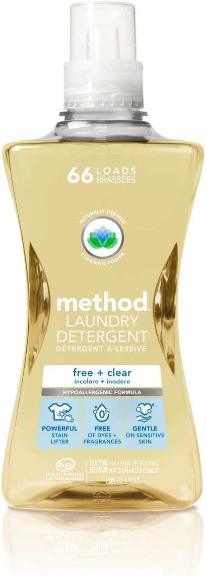 Method Concentrated Laundry Detergent, Free + Clear, 53.5 Fl Oz (Pack of 4), 66 Loads