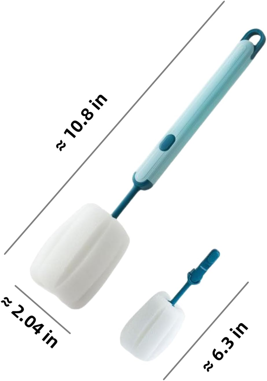 Bottle Brush Long Handle Cup Cleaner Brush Sponge Bottle Scrubber Detachable Handle Portable Sponge Cleaning Brush for Cups Wine Glasses Water Bottles Baby Bottles and Vacuum Flasks (Blue)