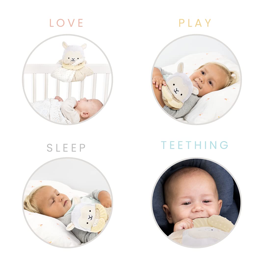 Lulyboo Lovey Baby Sleep Soother & Teether - Plush Security Blanket with Music, White Noise, Vibration, Detachable Silicone Teethers, Universal Crib Attachment, Llama Design, BPA-Free