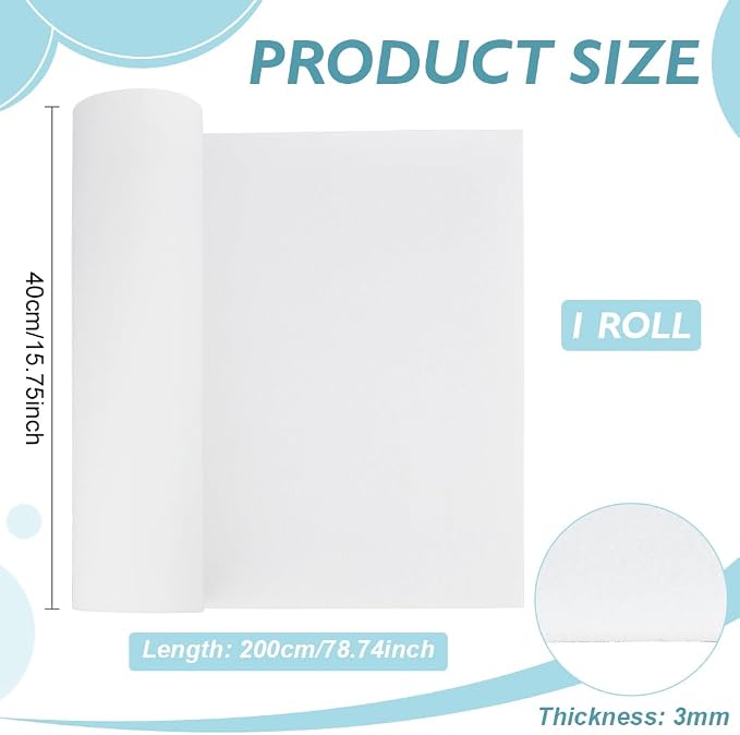 BENECREAT 78.7x15.7inch Felt Roll, Floral White Craft Felt Fabric, 3mm Thick